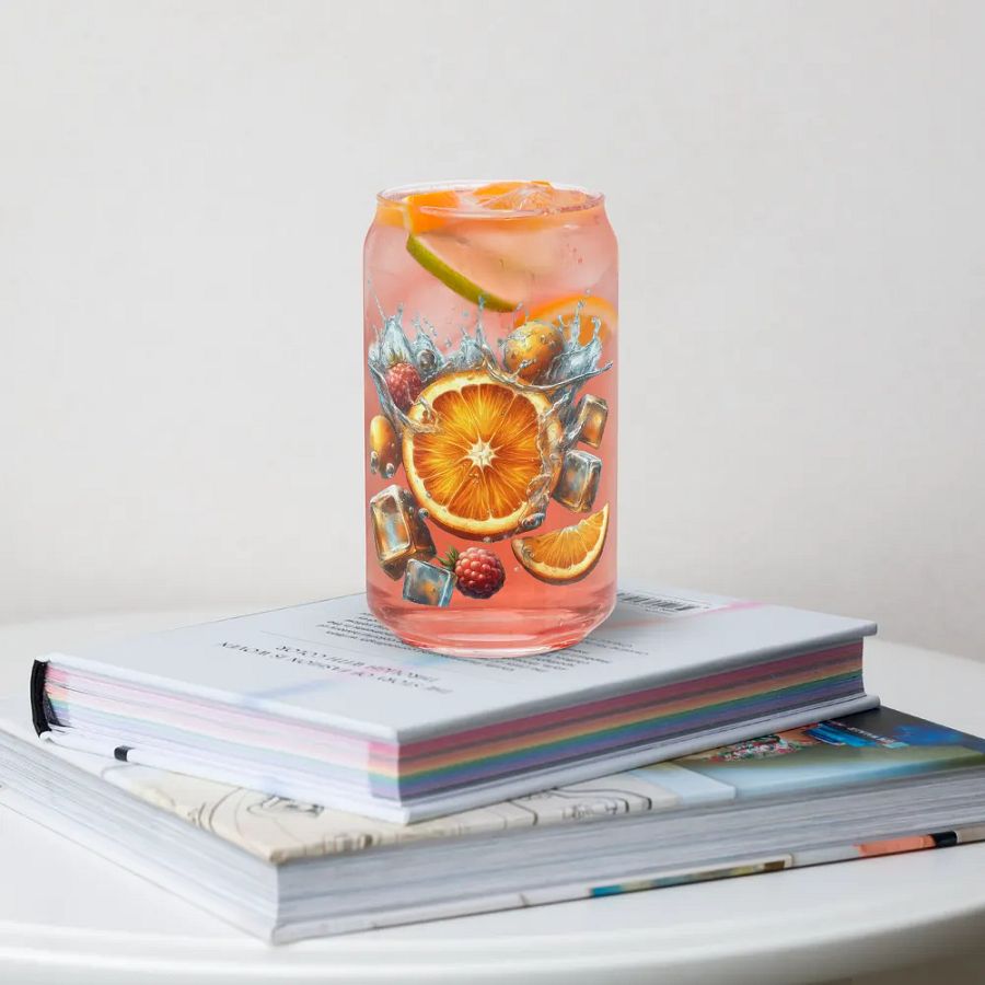 Orange fruit slices floating in the water, water and ice cubes design_03-Can-Shaped Glass product image (4)