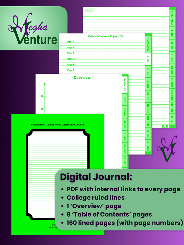 Bright Green College Ruled Lined Digital Journal product image (1)