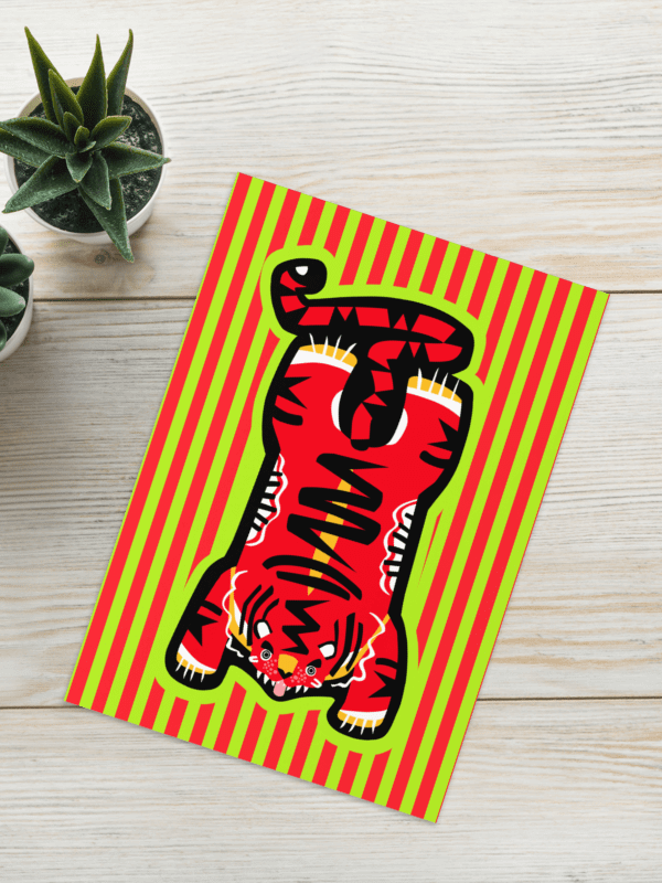 Red Electric Tiger on Stripes - Greeting Card product image (3)