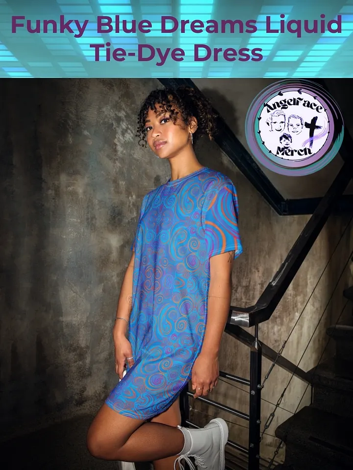 Funky Blue Dreams Liquid Tie-Dye T-shirt Dress product image (1)