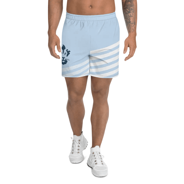 Lion head design with backfill abstract blue with white stripes-All-Over Print Athletic Shorts product image (1)