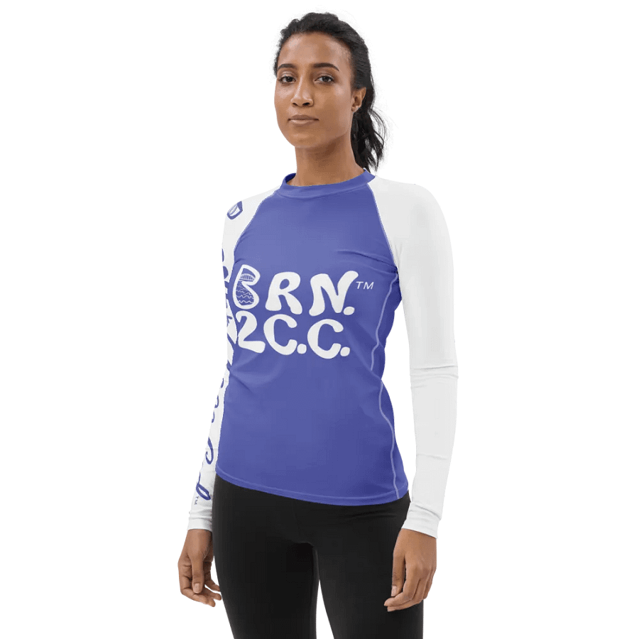 BOURNE to Cape Cod™ | Women's Rash Guard | BRN.2C.C.™ | Slate Blue with White Sleeves product image (3)