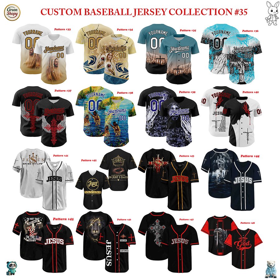 Authentic Baseball Jersey, Custom Baseball Jersey, Personalized Sport Jersey, Colorful, Flowers, Number, God, Jesus, Chris product image (183)