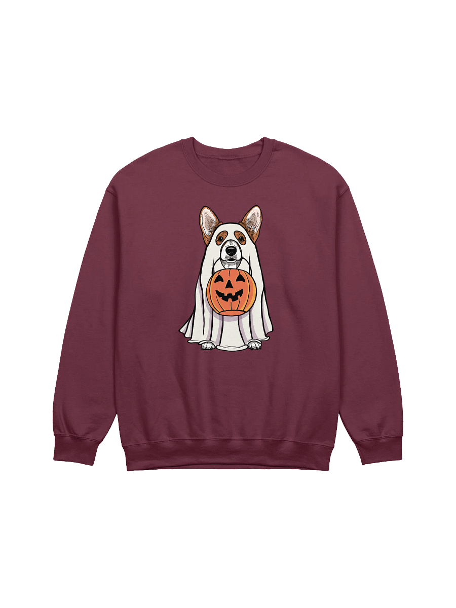 Funny Halloween Pembroke Welsh Corgi(Red) Sweatshirt | Funny Corgi Wearing a Ghost Costume and Holding a Pumpkin Basket product image (12)