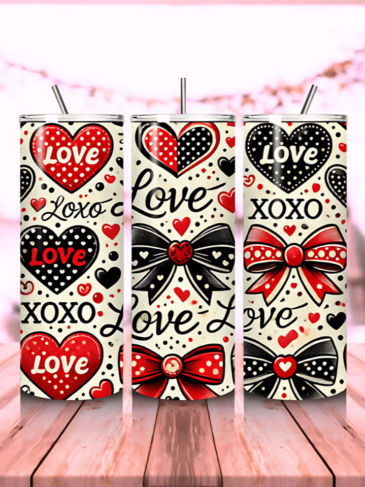 Valentine’s Day Hearts 20 oz Skinny Tumbler Wrap – sublimation PNG design, love-themed, instant digital download product image (1)
