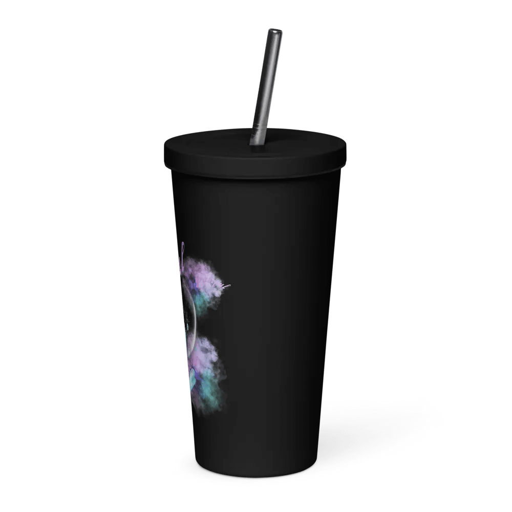 Insulated tumbler with beautiful swirly blue water splash and drops design featuring “grateful’ product image (3)