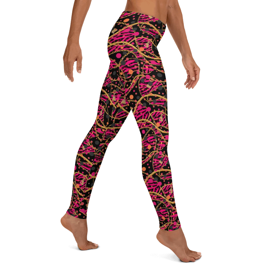 comfortable ladies leggings in funky arty red pink and gold design  on black design for those that  like the unusual. product image (5)
