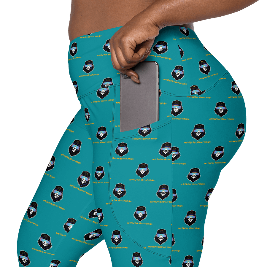 Synthsquatch Fitness Bigfoot Monogram Logo All-Over Print Crossover Leggings With Pockets (Teal) product image (7)