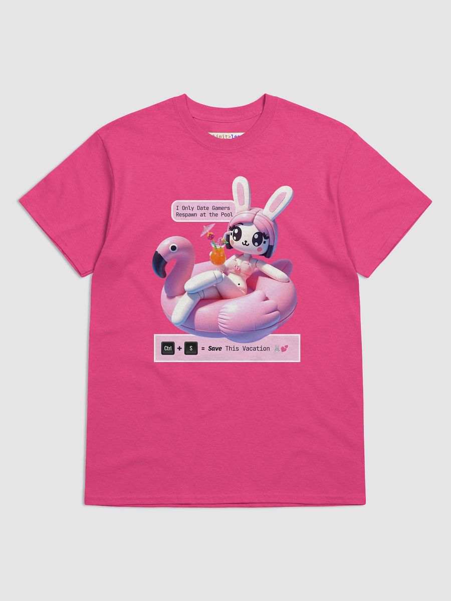 Flirty Bunny Gamer T-Shirt – Funny Poolside Geek Tee with Flamingo Float & Cocktail | Nerd Summer Vibes product image (2)