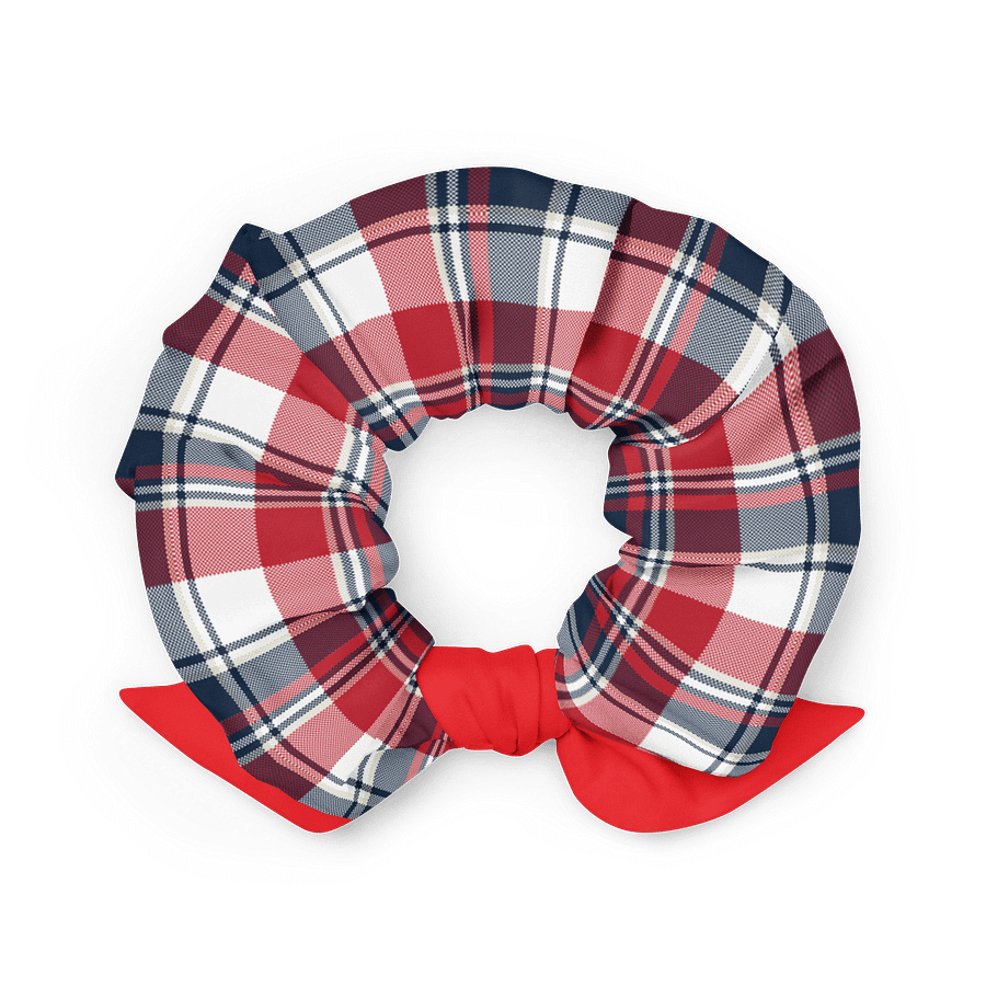 Red & Navy Plaid Scrunchie with Detachable Bow | Sustainable Hair Tie product image (2)