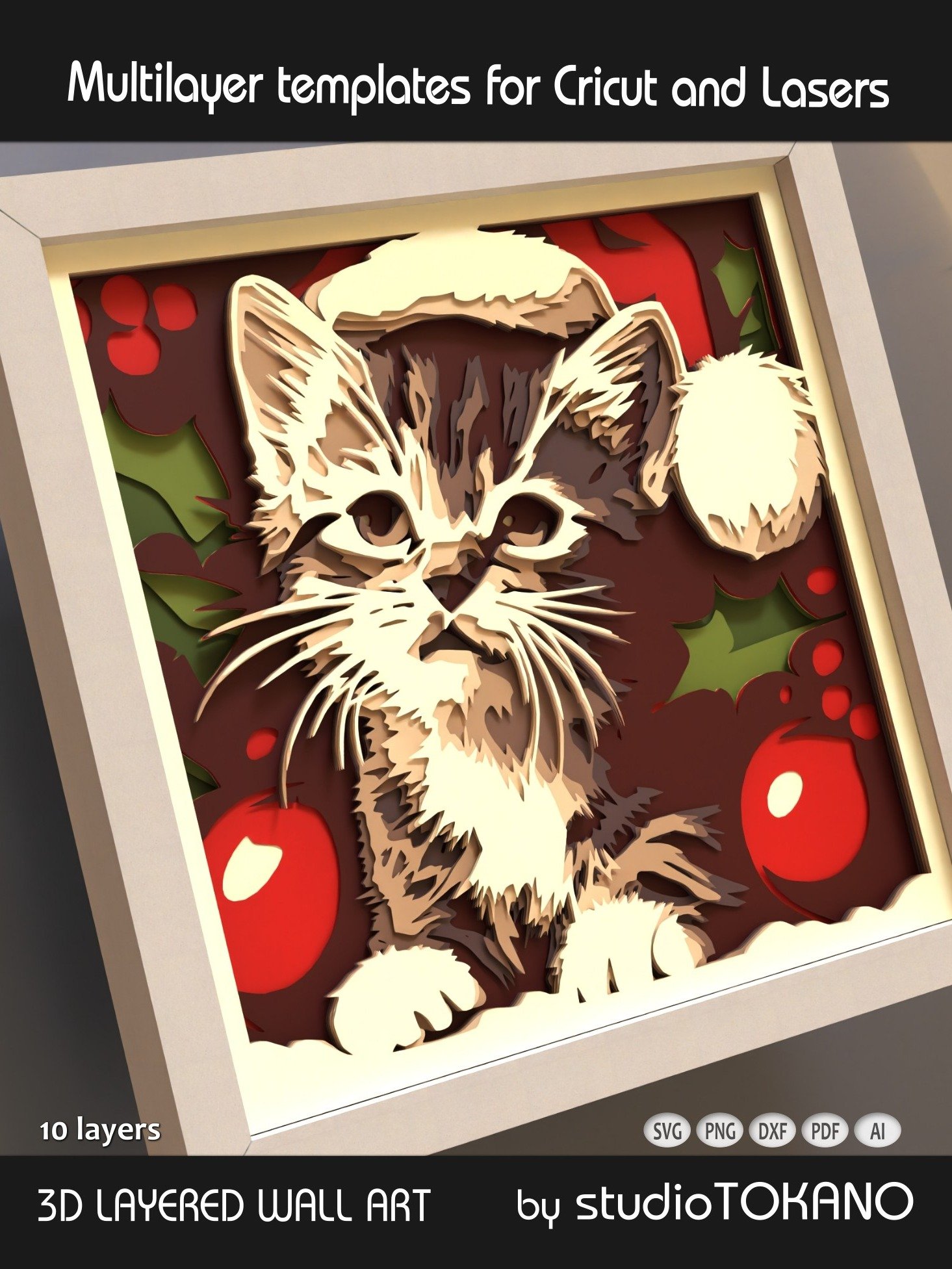 Christmas Kitten 3D layered SVG product image (3)