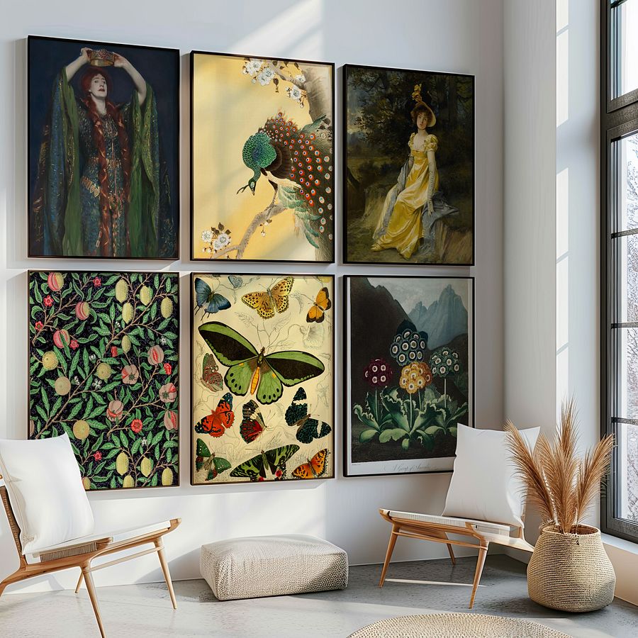 Yellow& Emerald Green Vintage Gallery Wall Set of 9 DIGITAL Prints product image (4)
