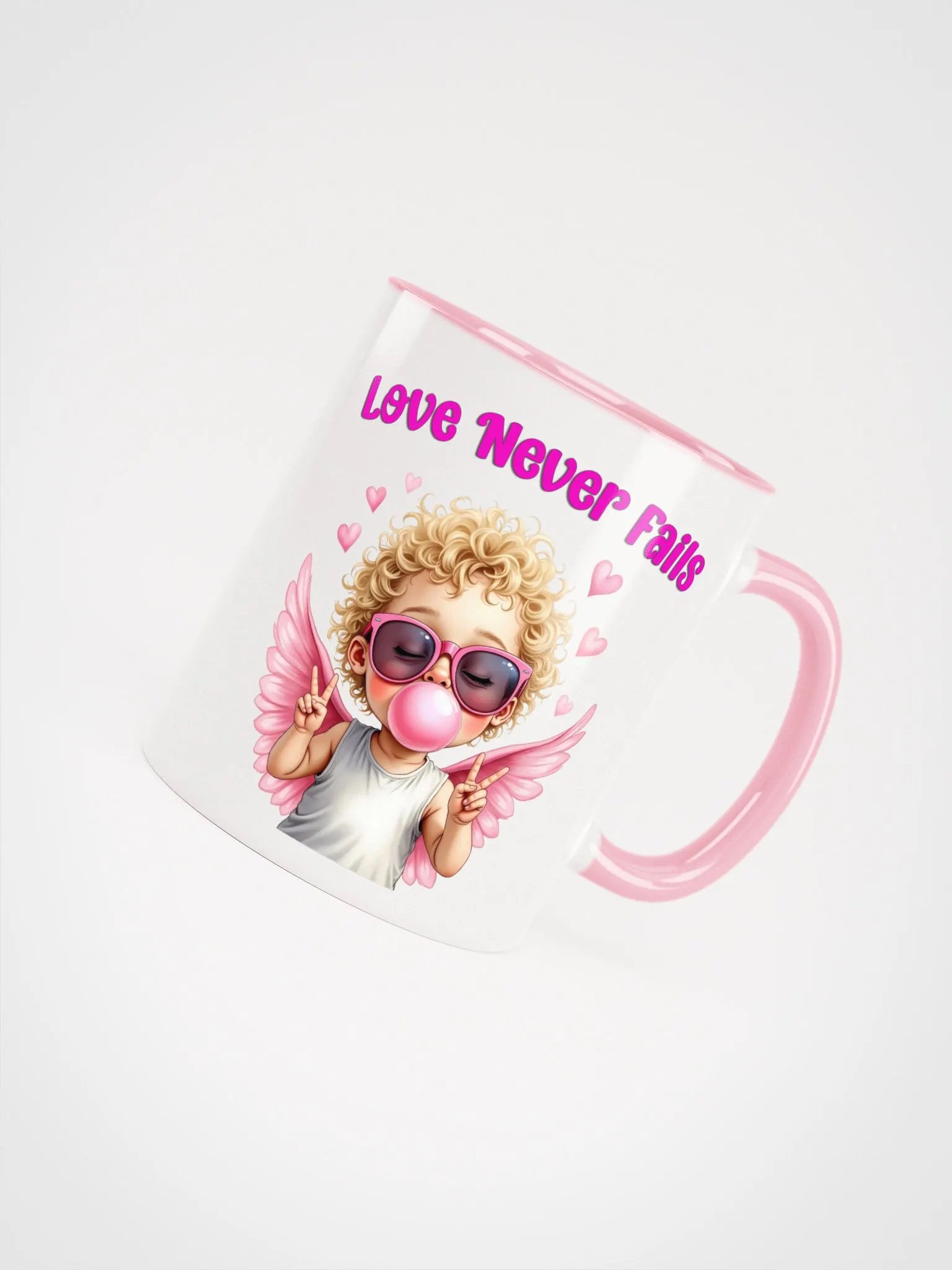 Love Never Fails Valentine Retro Cupid Valentine's Day Ceramic Mug (with Color Inside) product image (1)