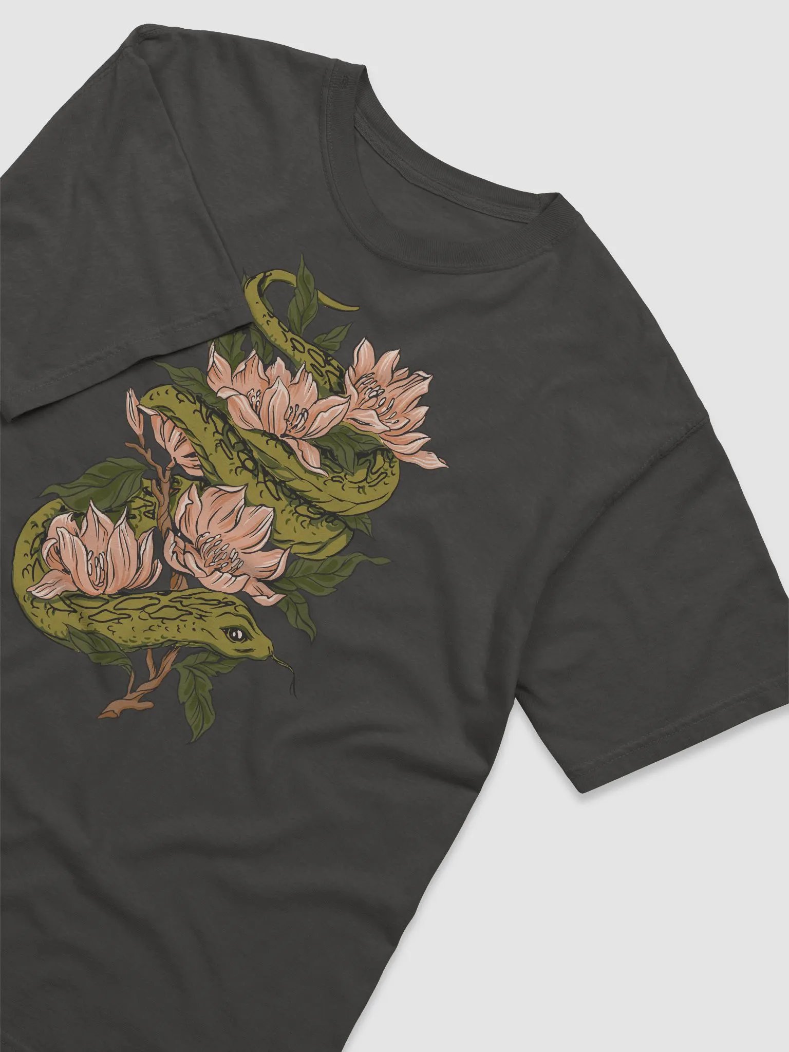 Goblincore and Cottagecore Shirts for Snake Lovers | Forest Snake Among Magnolia Flowers Botanicals T-Shirt product image (22)