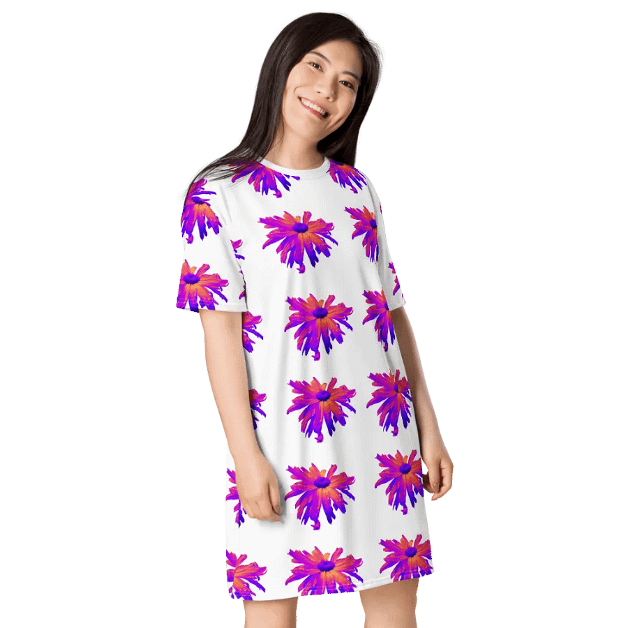 Abstract Pink Floating Daisy Flower Ladies T Shirt Dress product image (9)