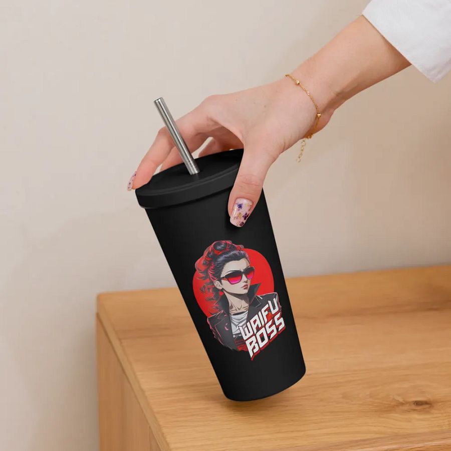 Waifu Boss 20 oz Tumbler Cup - Black - Insulated Tumbler with a Straw v2 product image (6)