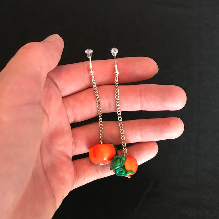 Tiny Clay Pumpkin Chain Drop Earrings product image (1)