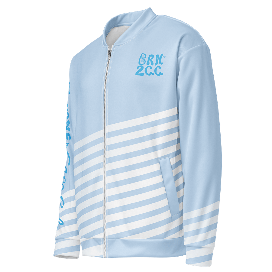 Copy of All-Over Print Bomber Jacket | Coastal Cool, City Bold | BOURNE to Cape Cod™ + BRN.2C.C.™ Style | Deep Sky Blue Logos on Skyline Stripes product image (3)