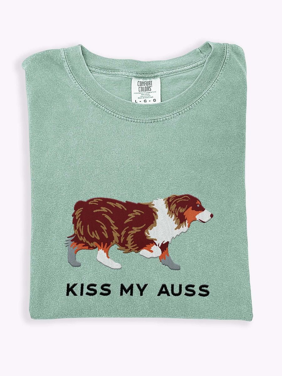 Kiss My Auss T-Shirt(Embroidered) of an Australian Shepherd(Red Tricolor) product image (1)