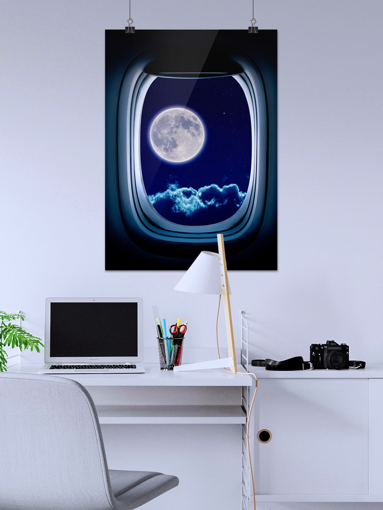 Airplane porthole/window and Moon — Photo paper glossy poster. Space poster, space print, travel gift product image (2)