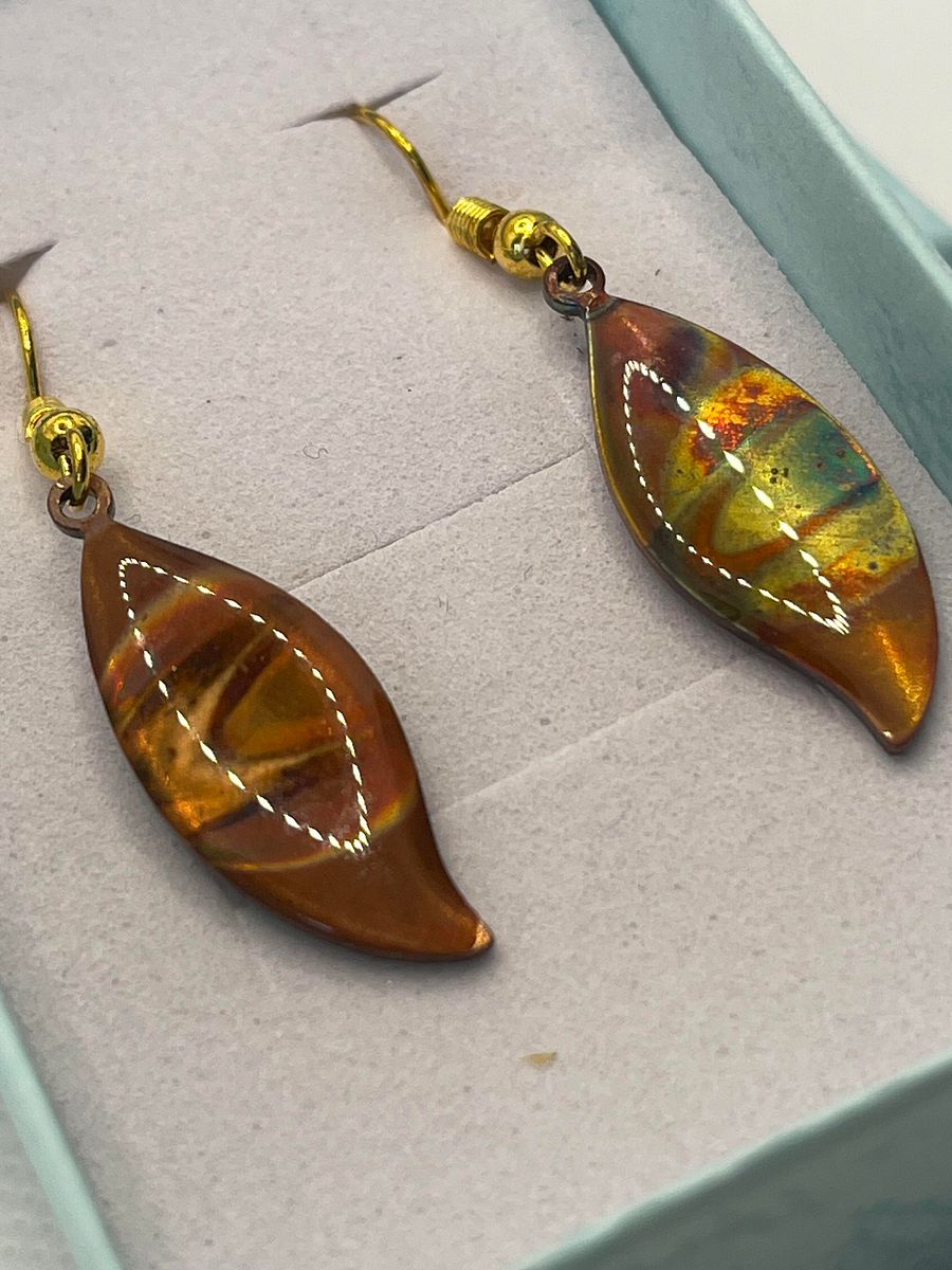Burnt Copper and Resin Leaf Drop Earrings product image (1)