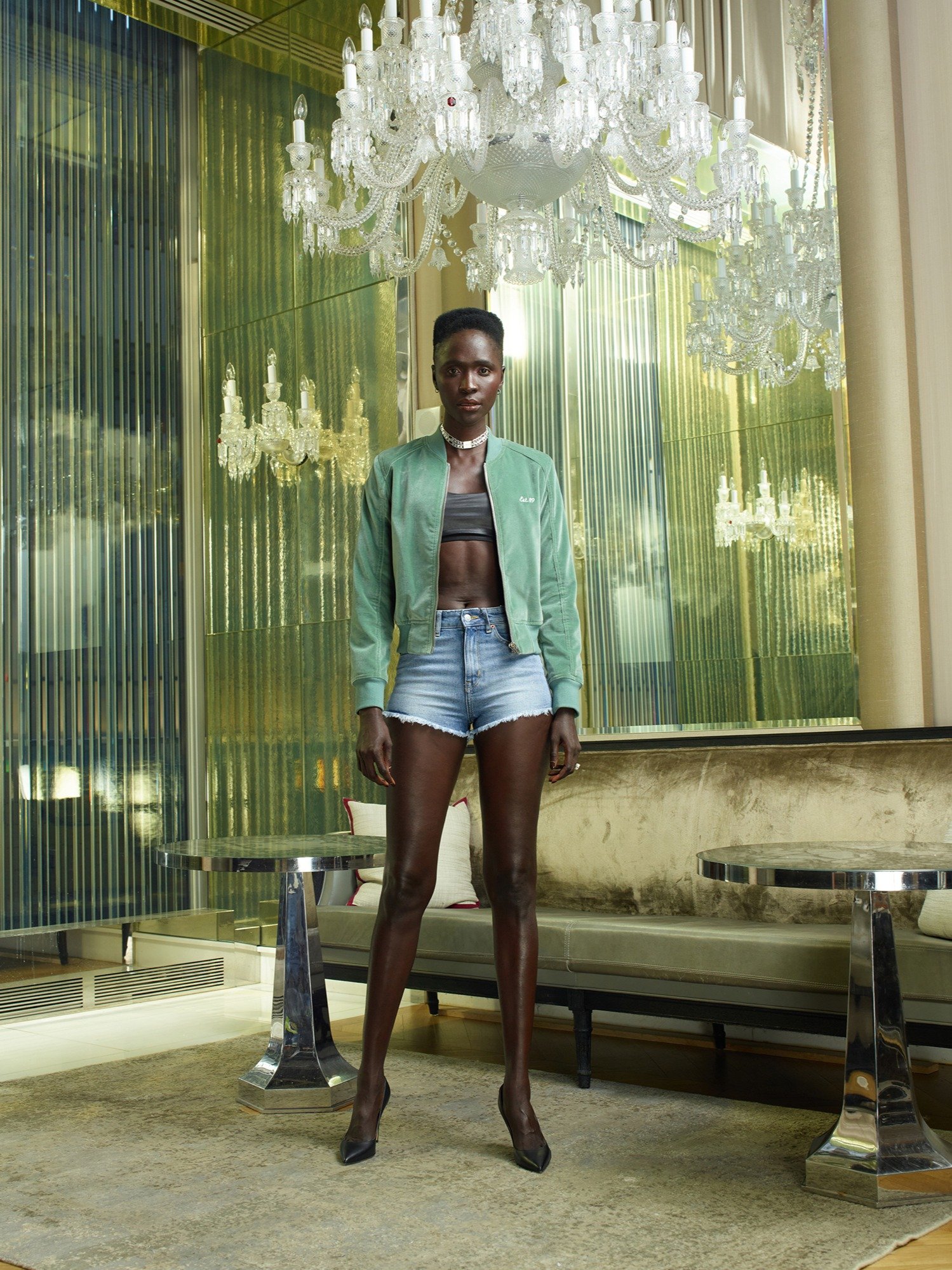 WOMEN'S SAGE GREEN SILK & COTTON VELVET BOMBER product image (3)