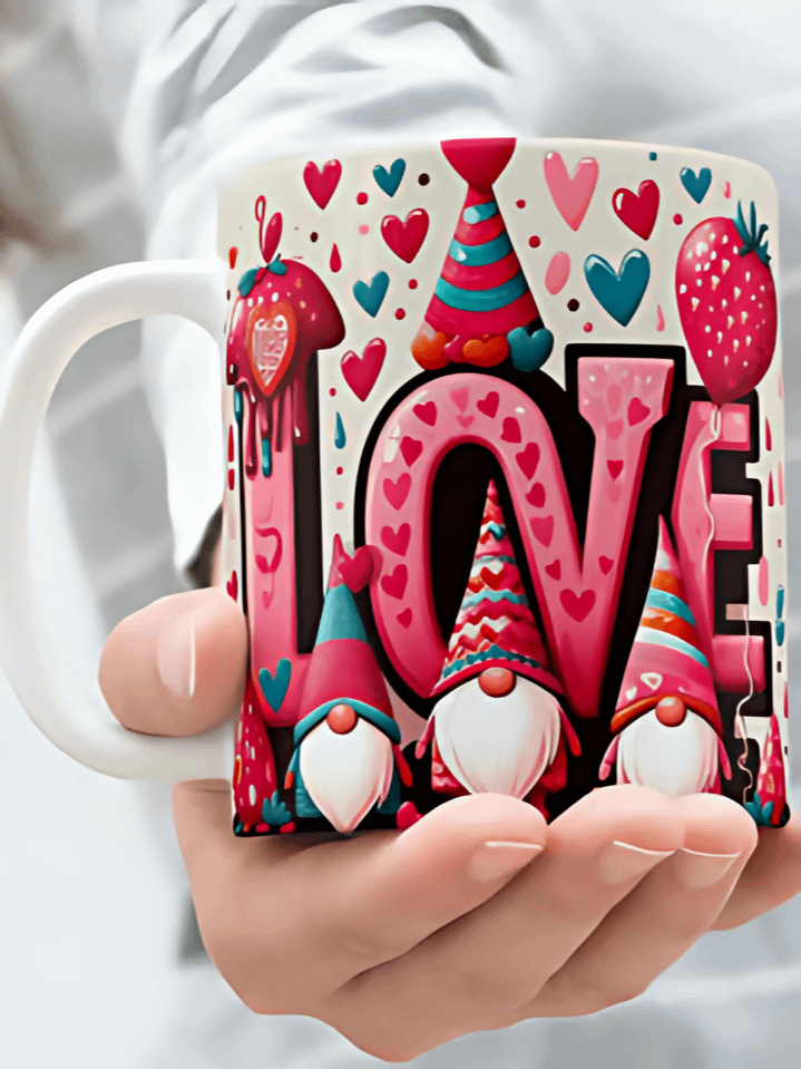 Puffy Pink Gnome Valentine Mug Wrap – Cute Love Art for 11oz & 15oz Mugs – Perfect Valentine’s Day Sublimation Template – 300 DPI PNG Instant Download product image (1)