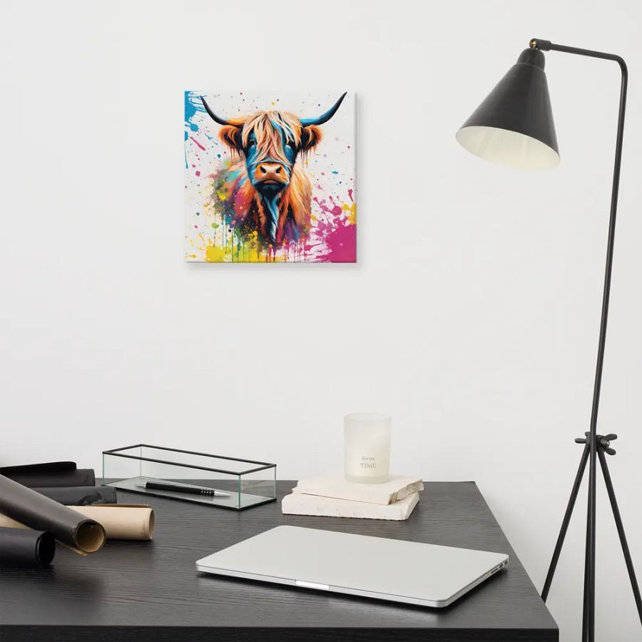 Multi Coloured Paint Splash Highland Cow Wall Art product image (12)