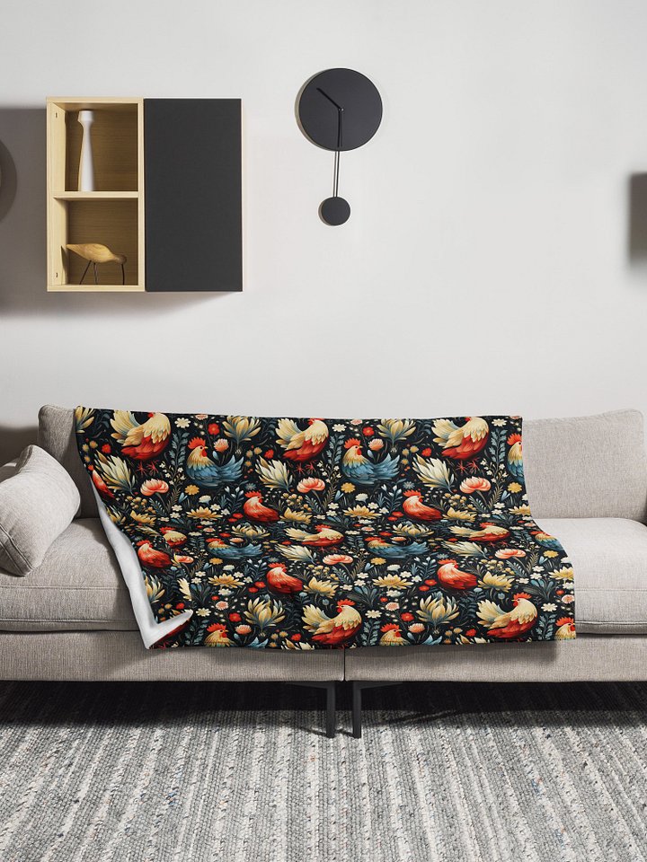 Floral Rooster Blanket - Blue & Red product image (2)
