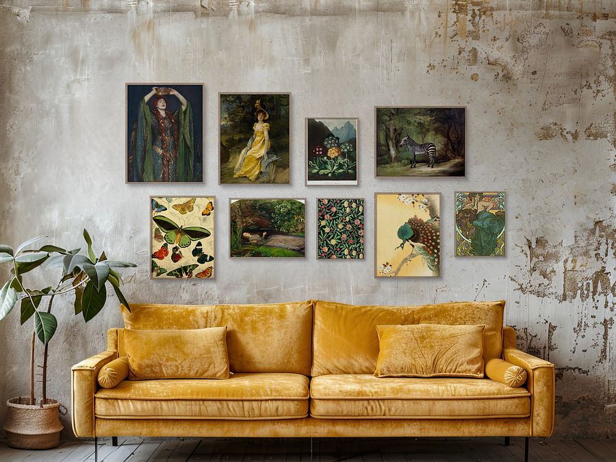 Yellow& Emerald Green Vintage Gallery Wall Set of 9 DIGITAL Prints product image (2)