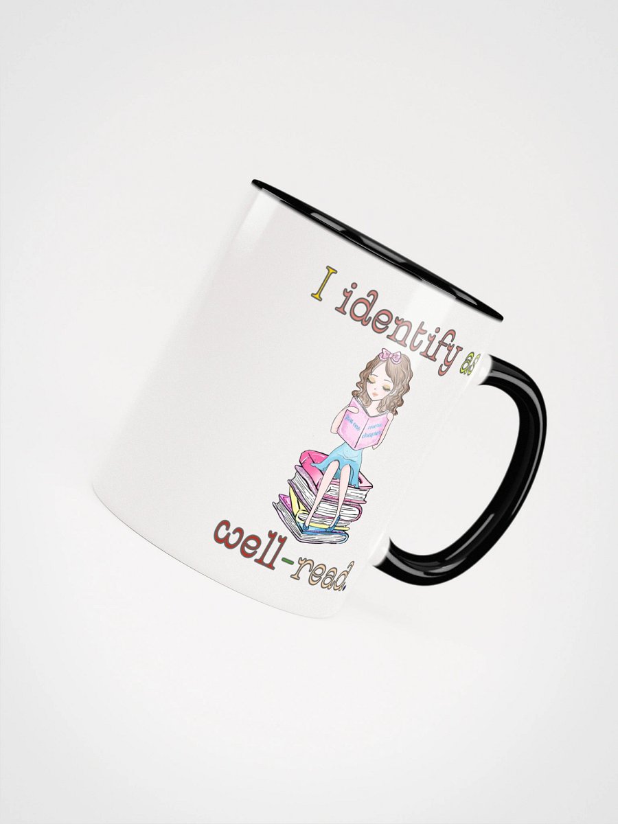 I Identify As Well-Read (Girl Sitting on a Stack of Books) Accent Mug product image (7)