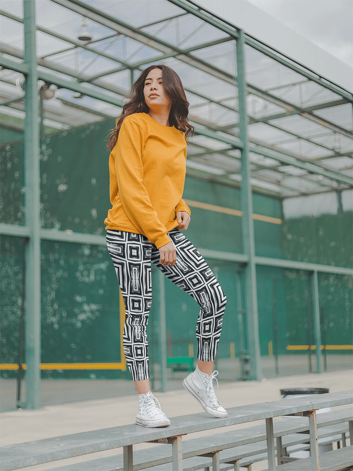 Abstract Monochrome Repeating Pattern All Over Print Ladies Leggings product image (2)
