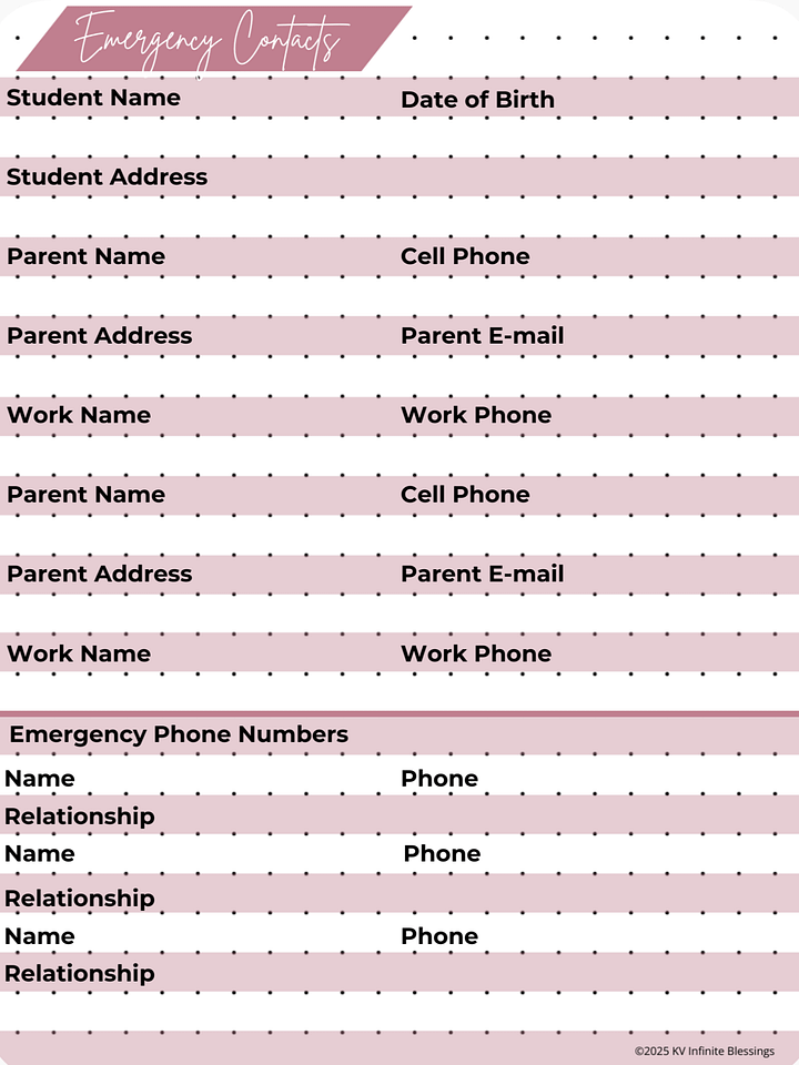 Emergency Contacts | Digital & Printable Bullet Journal Layout for Educators product image (2)