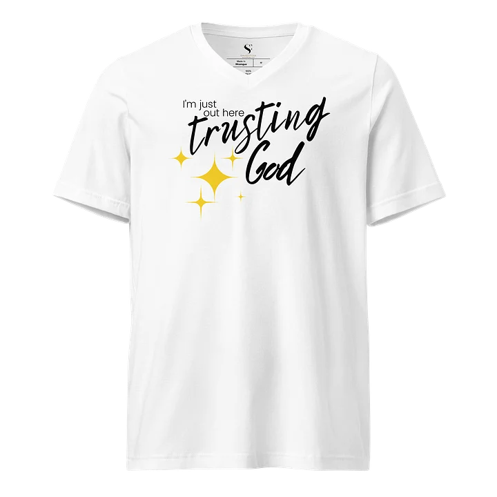 I'm Just Out Here Trusting God V-Neck Tee - White - Lightweight and Stylish product image (2)
