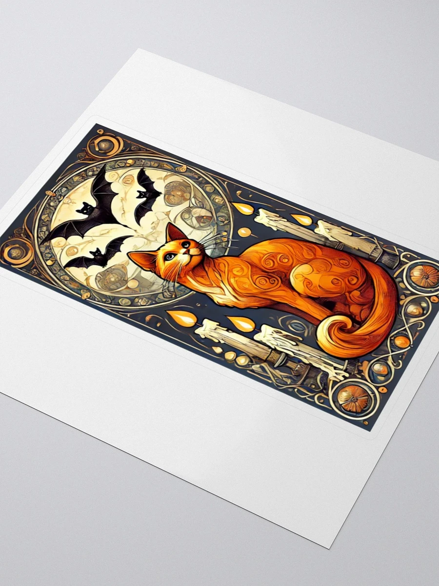 Art Nouveau Orange Cat and Bats Vinyl Sticker – Enchanting Night Decor product image (3)