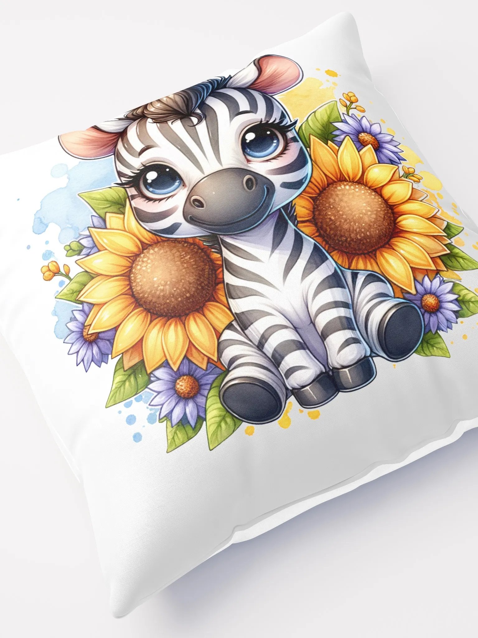 Cute zebra playing in the sunflowers pillow. product image (4)