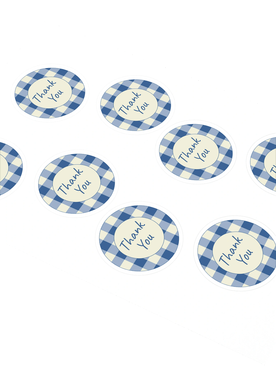 Set of 8 Blue & Cream Gingham Thank You Stickers product image (2)