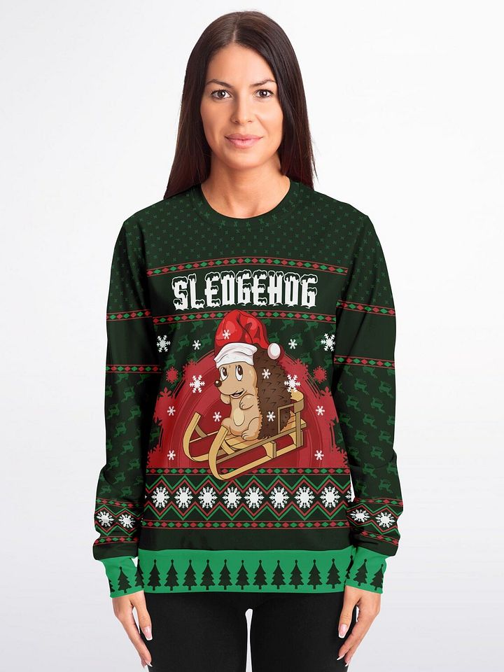 Joyful Hedgehog Christmas Sweatshirt – Sledding into Festive Fun product image (1)