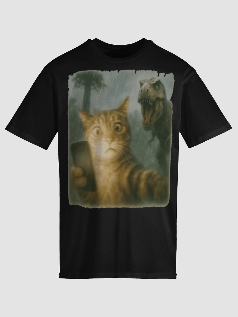 Confused Cat Selfie Dinosaur T-Shirt - Funny Dino & Kitten Tee product image (8)