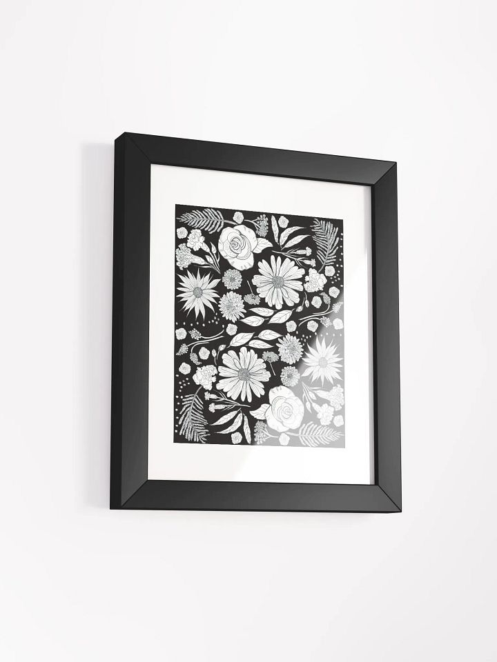 Floral Medley in Bloom – White on Black | Framed Wall Art | by MONIQUE FAELLA DESIGNS™ | Hand-Drawn Botanical Print | Matte Poster product image (2)