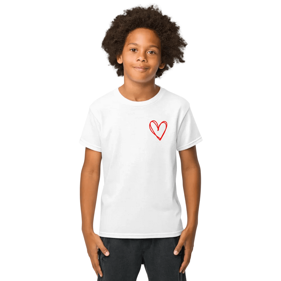 We Love Because He First Loved Us Youth White T-Shirt product image (1)