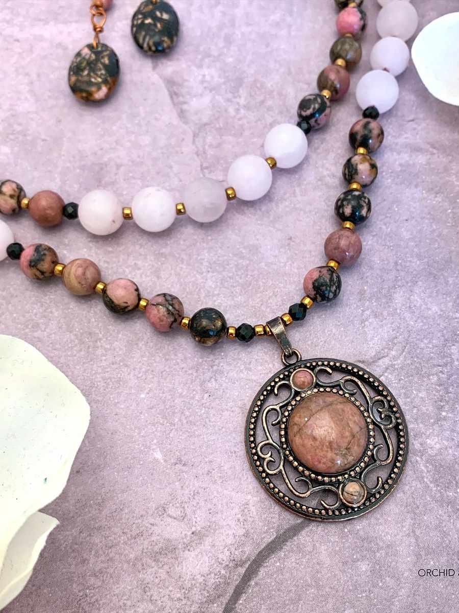 Rhodonite Copper Pendant Necklace Set product image (3)