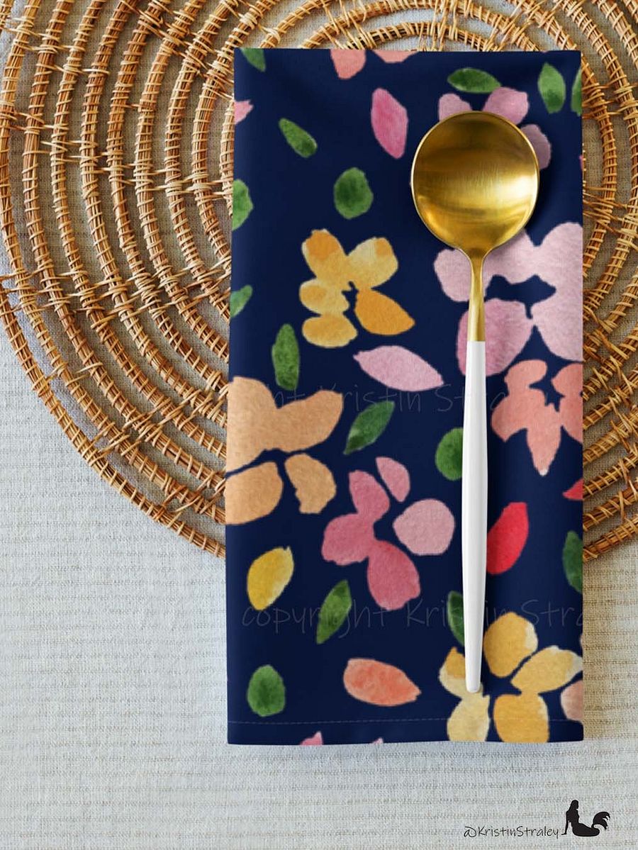 Spring Flowers on Navy Blue Cloth Napkin Set of 4 product image (7)