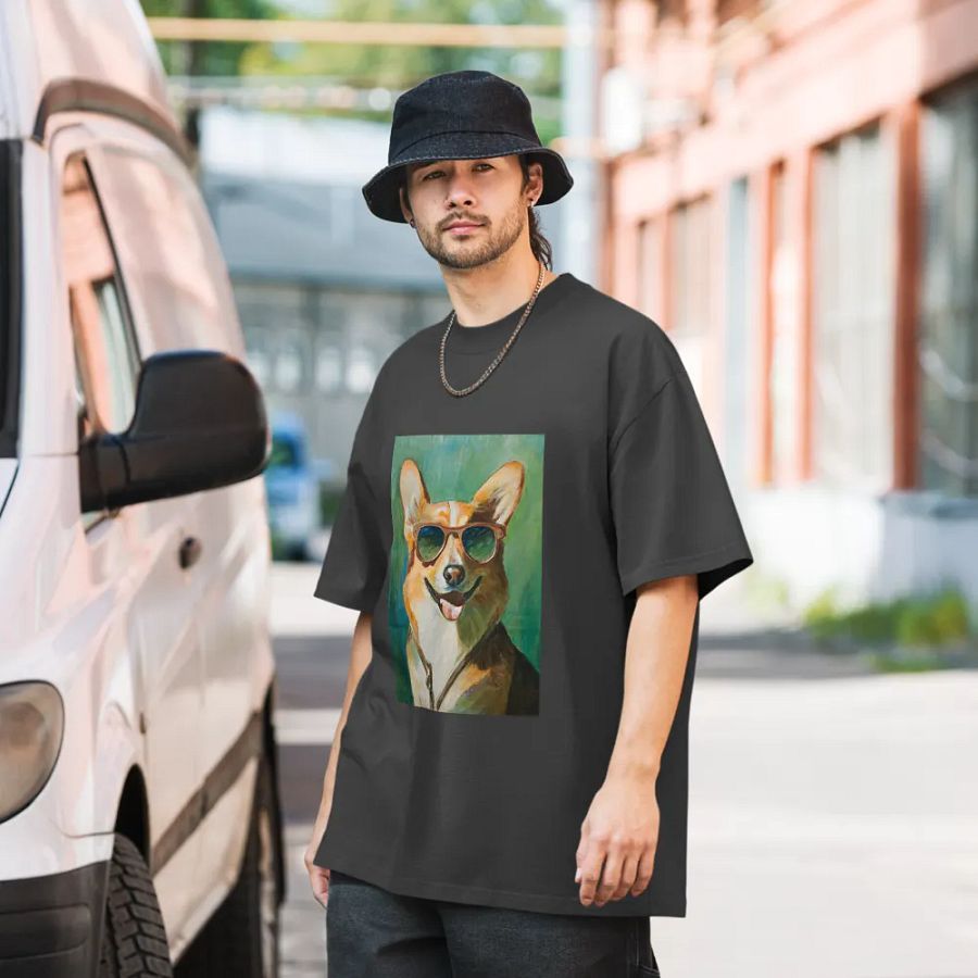 Cool Corgi Sunglasses Painting - dogPXL Artistic series Shades Oversized Tee product image (7)