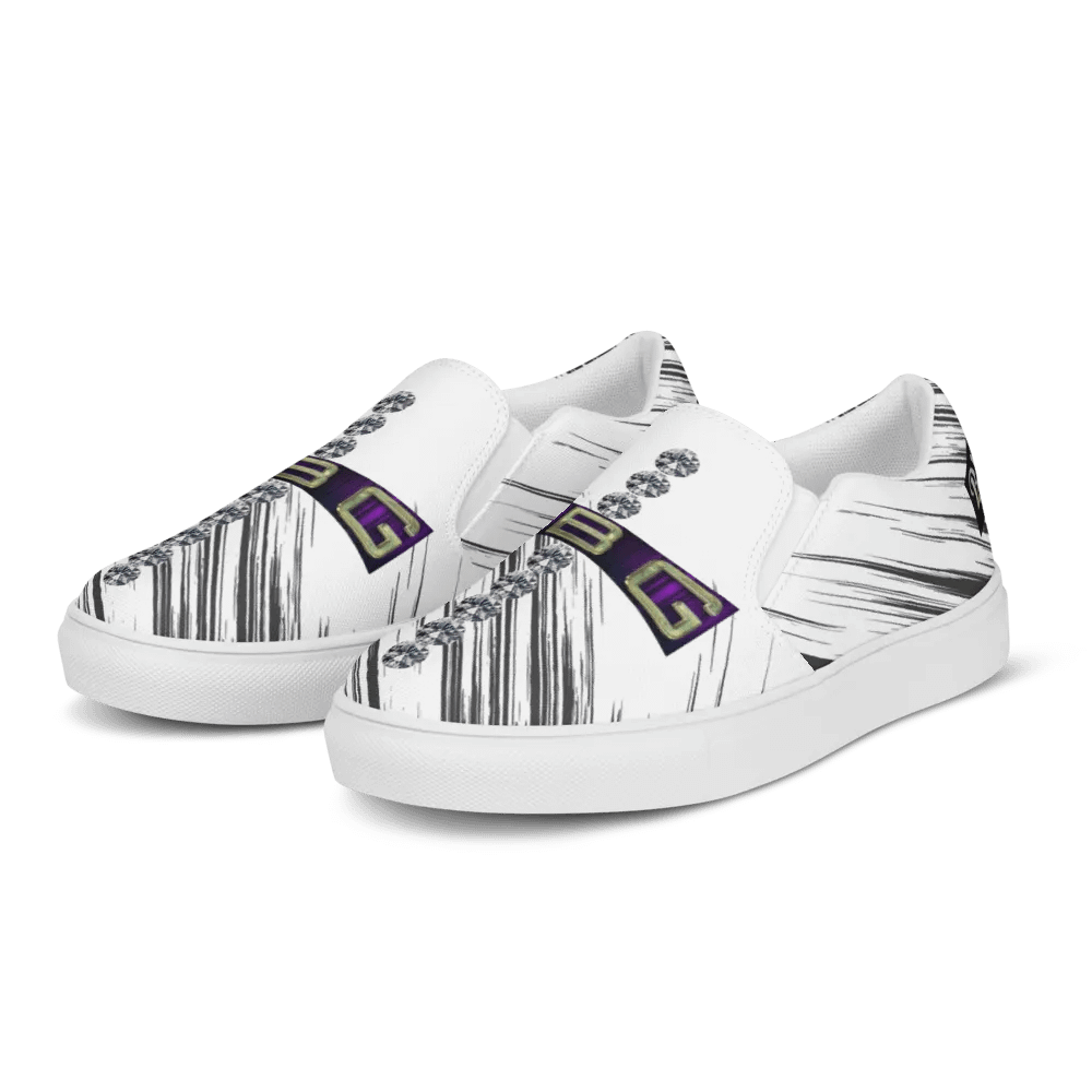 BBG White with Black Swirls Diamond Cross Women's Slip On product image (3)
