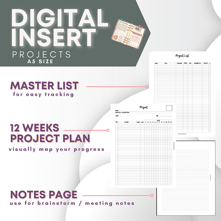 Project Management Planner Insert | Gantt-Style 12-Week Tracker | A5 size product image (1)