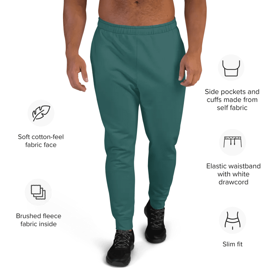Plain Teal Green Soft Summer Recycled Polyester Premium Men's Joggers by Treasure Pie product image (9)