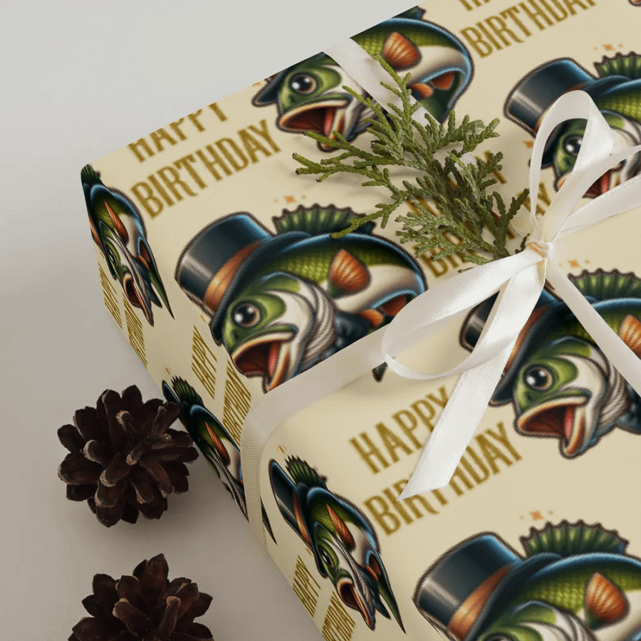 Wrapping Paper Sheets Happy Birthday With A Dapper Jumping Bass Gift Wrap Set product image (4)