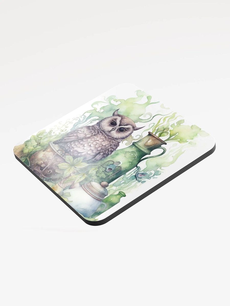 Glossed Cork Coaster 🦉 Peaceful Green Theme - Owls Vibes - Motif 4 product image (3)