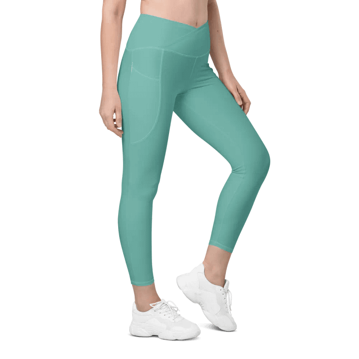 Plain Turquoise Green True Summer Women's High Waisted Premium Crossover Leggings with Pockets by Treasure Pie product image (1)